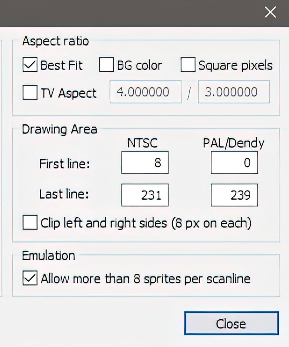 Настройка FCEUX — Aspect ratio